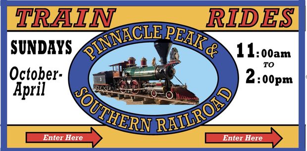 The Pinnacle Peak & Southern Railroad Train Rides sign on 43rd Ave